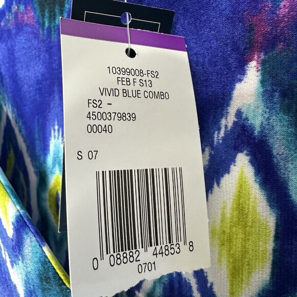 Jones NY Signature Woman Tunic Top 2X Blue Combo Ikat Geometric Stretch - Picture 5 of 13